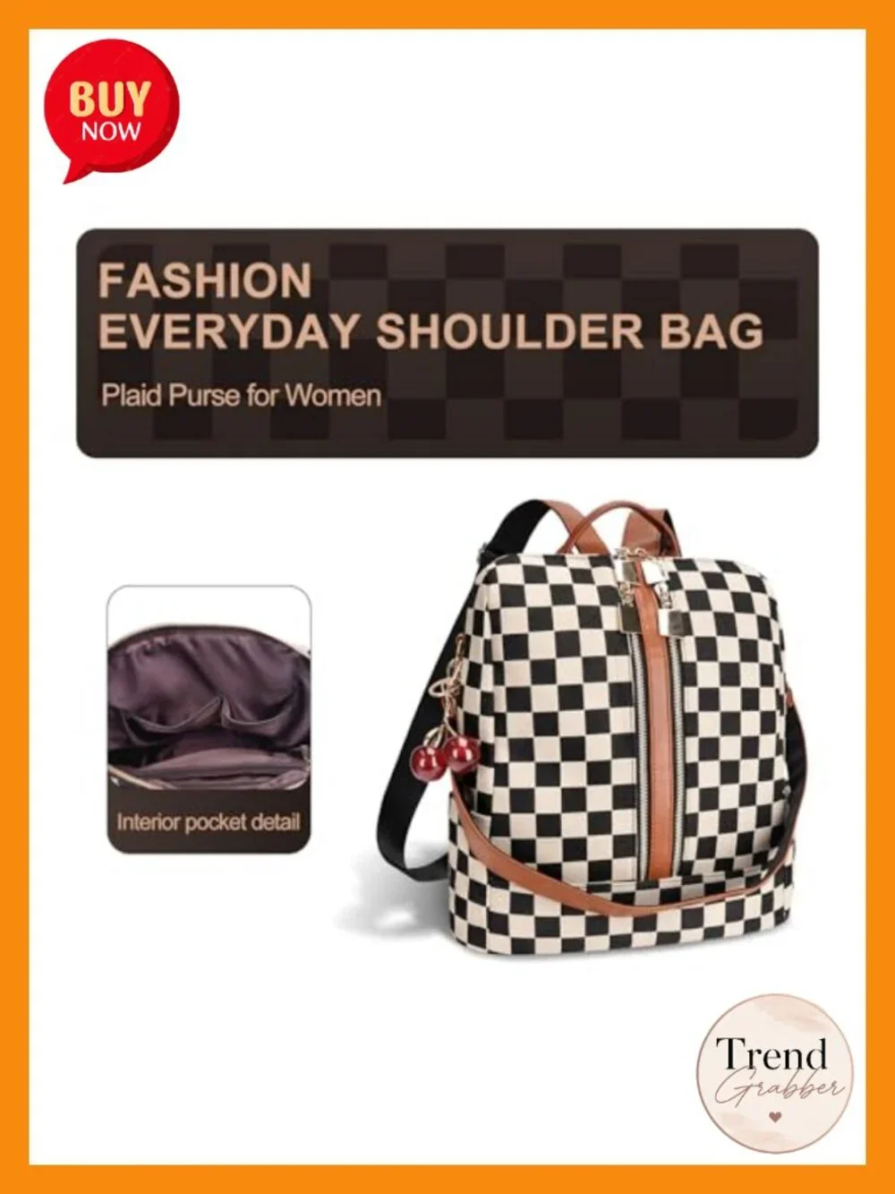 Checkered Plaid Canvas Backpack Purse 2-in-1 Convertible Shoulder Bag with